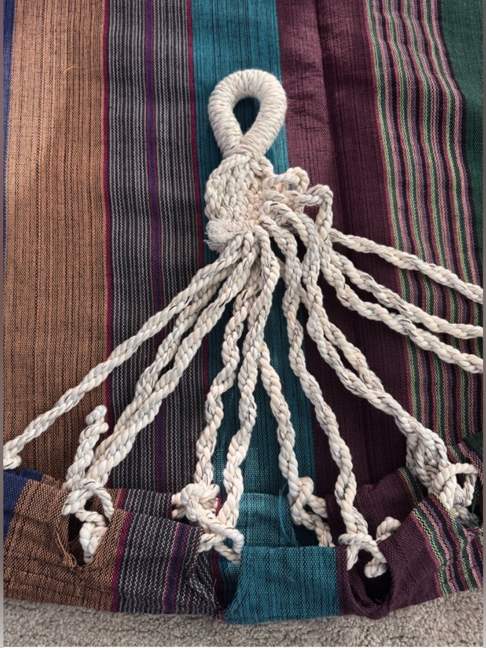 Hand Woven Artisanal Cotton Hammock Colorful Boho Striped Salvadoran Style - Picture 5 of 7